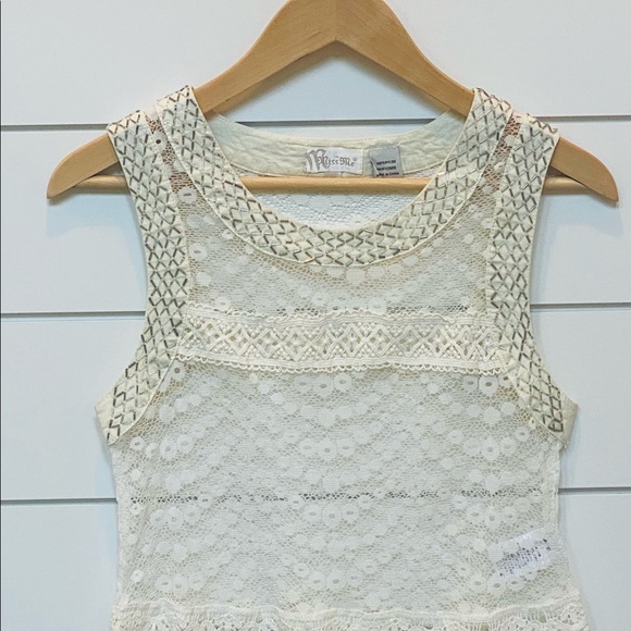 Miss Me Lace Embellished Ivory Sheer Unlined Sleeveless Top Small - Picture 3 of 8